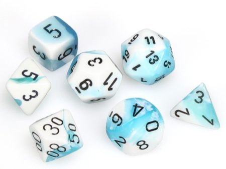 Gemini White-Teal with Black 7 Die Polyhedral Discount