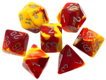 Gemini Red-Yellow with Silver 7 Die polyhedral For Cheap