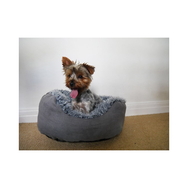 DOG BED GREY LION FAUX SUEDE OVAL on Sale