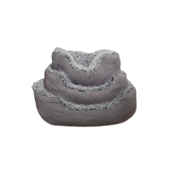 DOG BED GREY LION FAUX SUEDE OVAL on Sale